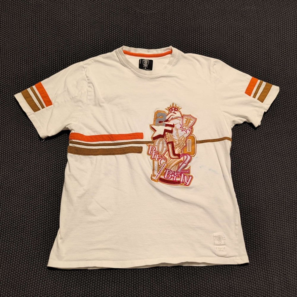 Born Fly T Shirt Mens 2XL White Short Sleeve Graphic Patch Striped Streetwear